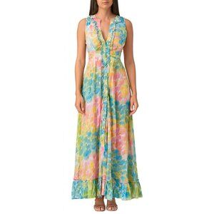 Mackenzie Mode Pastel Maxi Dress Open Back Ruffle Hem Size 2